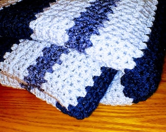 NEW Crochet Southwest Style Blue  White Afghan Queen Size 