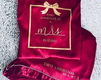 Last Christmas As A Miss / First Christmas As A Mrs Satin Pjs