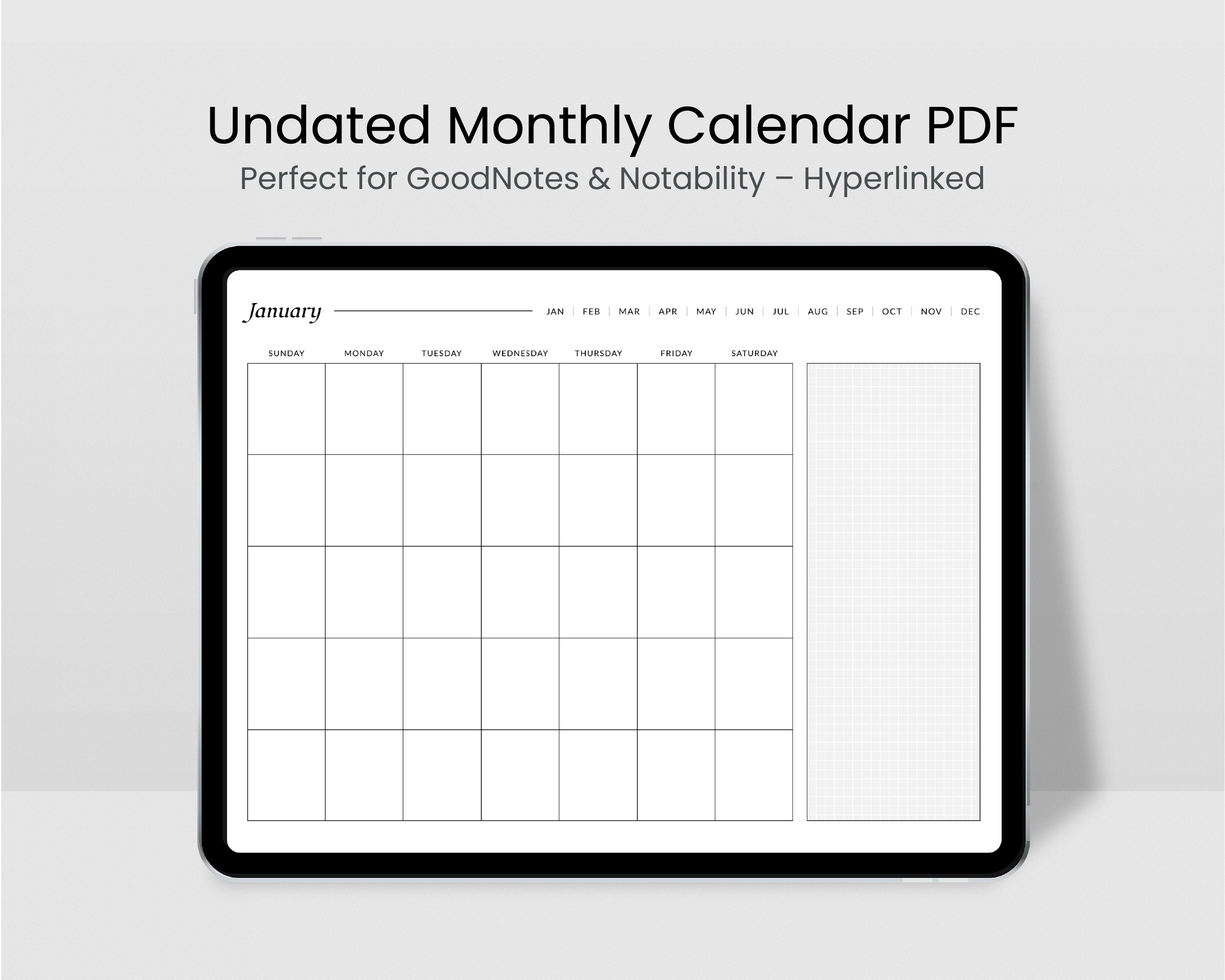 Goodnotes Monthly Calendar Template Free