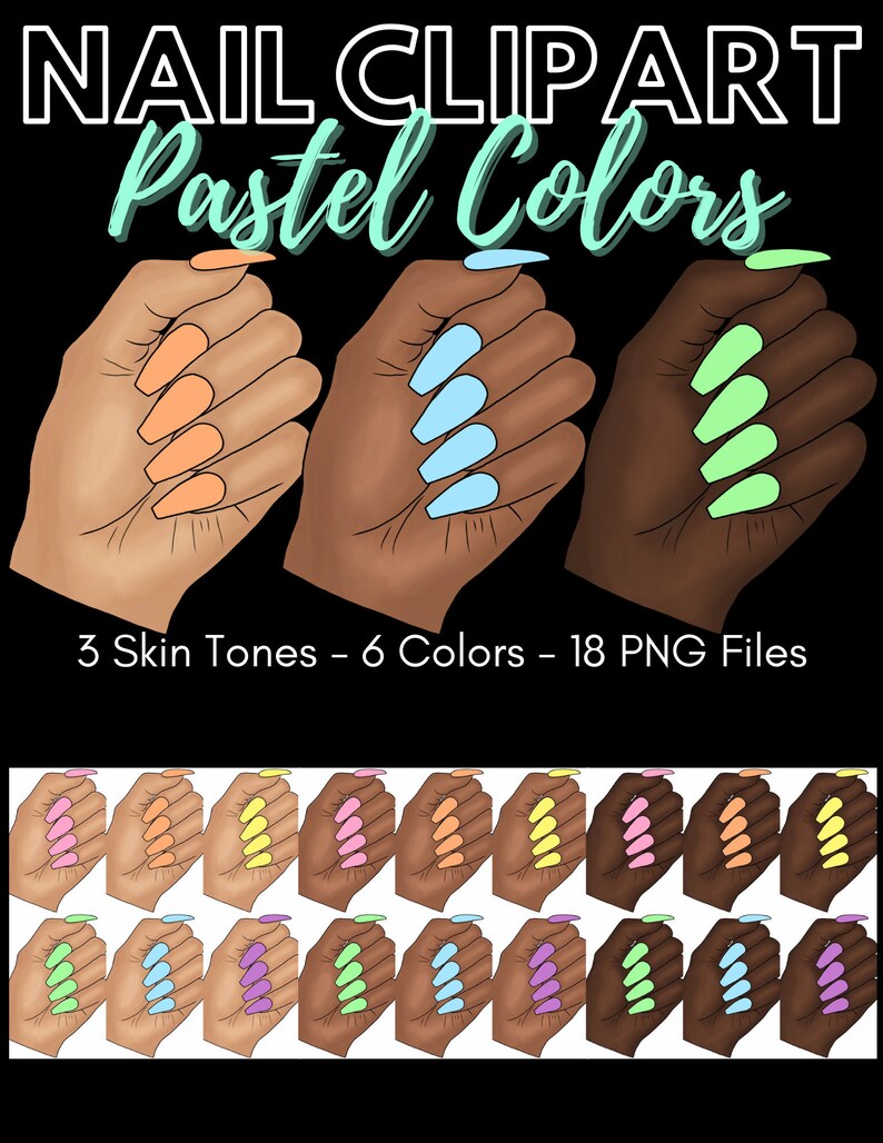 Nail Clipart Package Pastel Colors PNG Nail Graphics Nail Tech Branding ...