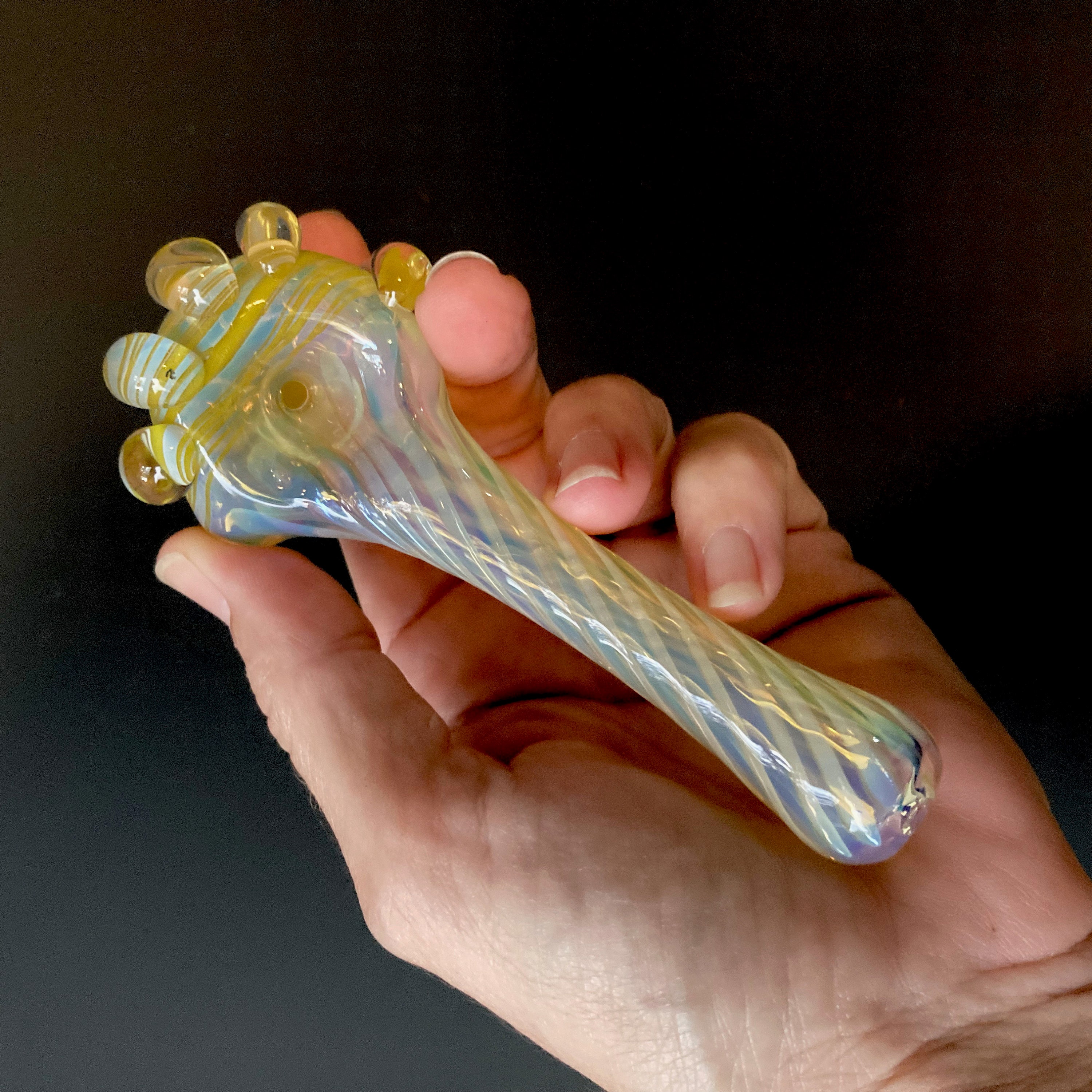 2.5in Dichro & Gold Fumed Spoon Long Glass Hand Pipe