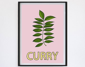 Indian Art Print | Indian Desi Poster | Curry Leaf Print | Wall Decor Print | Kitchen Printable Art | Herb & Spices Prints | Botanical Print