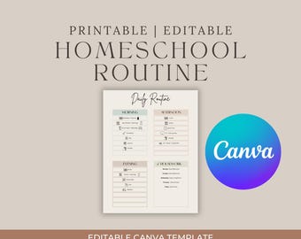 Homeschool Routine Chart Printable Editable Daily Routine Canva Template Customizable Homeschool Schedule Kids Routine Visual Checklist