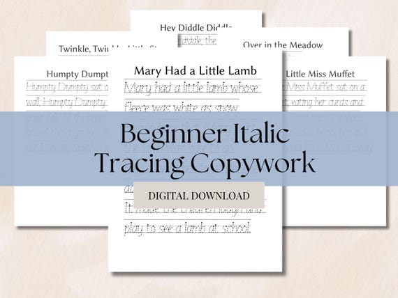 Tracing Copywork Italic Kindergarten Tracing First Grade Copywork Homeschool Handwriting Curriculum Charlotte Mason Beginner Italic Copywork
