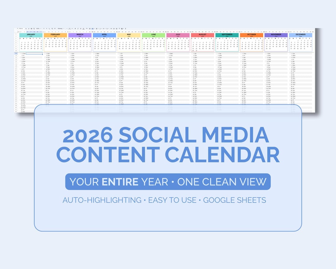 2026 Social Media Calendar | Content Planner Google Sheets (digital ...