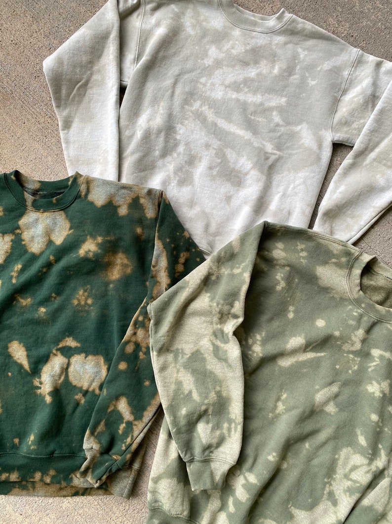 Green Bleach Dye Crewneck Sweatshirt Etsy
