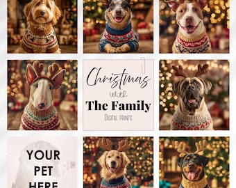 Custom Christmas Dog Portrait – Pet Photo to wall art – Digital Download