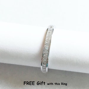 14K Solid White Gold Diamond Half Eternity Thin Band ring, Delicate Half Stacking Ring for Women, Anniversary, Wedding Birthday Gift for her