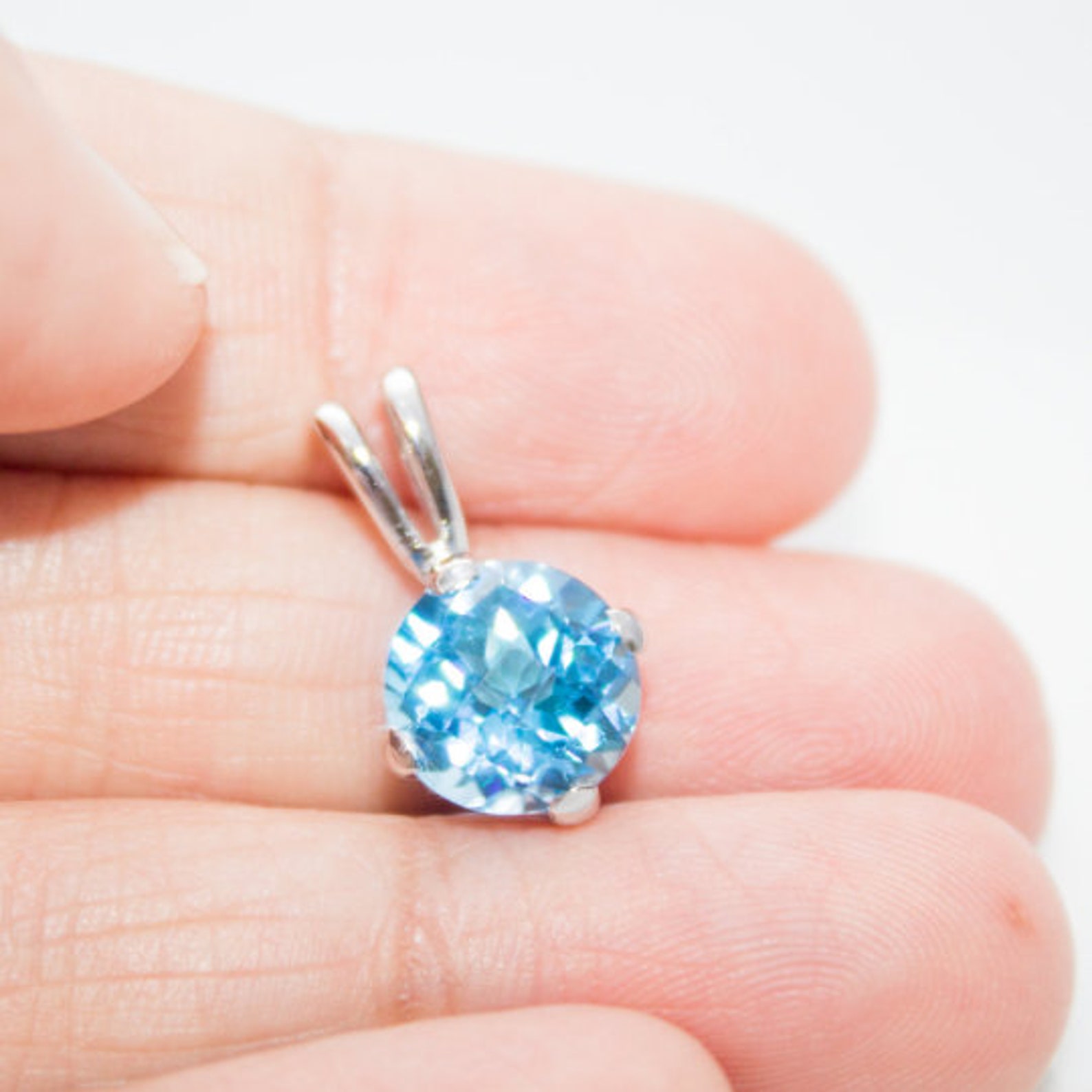 Swiss Blue Topaz Gold Pendant Round Briolette Cut Solitaire - Etsy