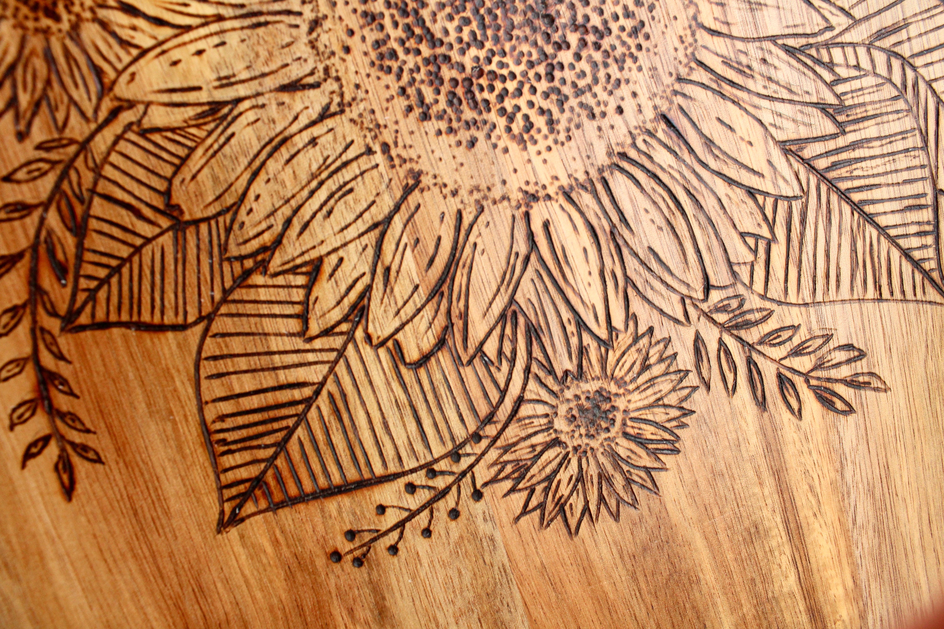 Wood Burned Sunflower Bouquet on a Wood Cutting Board Etsy