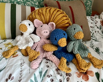 Handmade Crochet Plush Duck or Pig Lovey