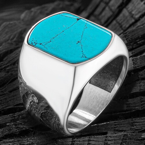 Copper Turquoise Men's Ring Sterling Silver Ring Ring Etsy