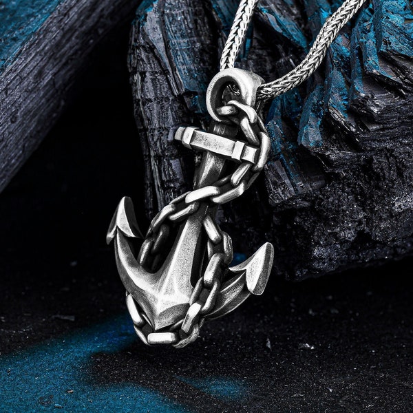 Anchor Oxidized Silver Necklace, Sailor 925 Silver Pendant, Special Necklace for Sea Lovers, Anchor Pendant for Men, Gift for Father's Day