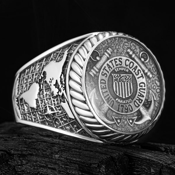 US Coast Guard Ring, USCG Men Silver Ring, Semper Paratus Men Ring Gift for Men