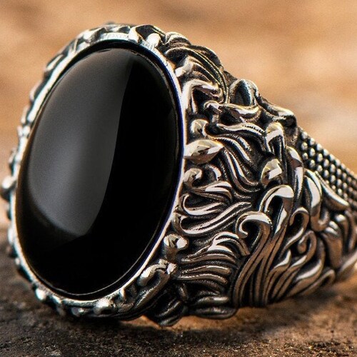 Black Onyx Mens Handmade Ring Oval Stone Vintage Ring Men - Etsy