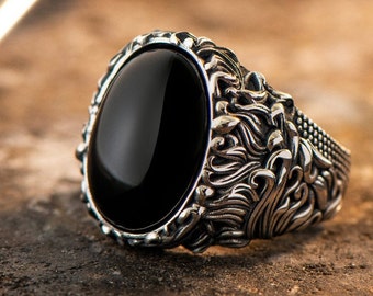 Mens Black Onyx Ring Etsy