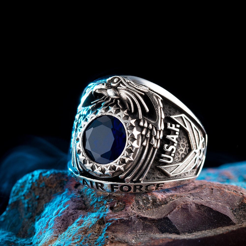 Amazon.com: US Air Force Ring for Men and Women Unisex Stainless Steel  Military Ring in Silver with Blue Stone 8: Clothing, Shoes & Jewelry