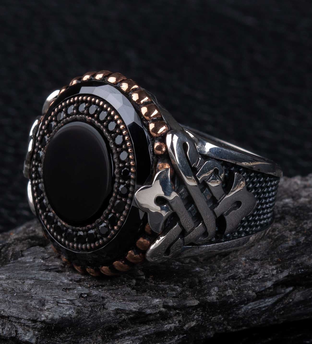 925 Sterling Silver Ring Black Onyx and Zircon Gemstone Ring - Etsy