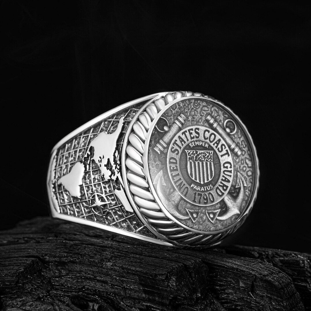 US Coast Guard Ring, USCG Men Silver Ring, Semper Paratus Men Ring Gift