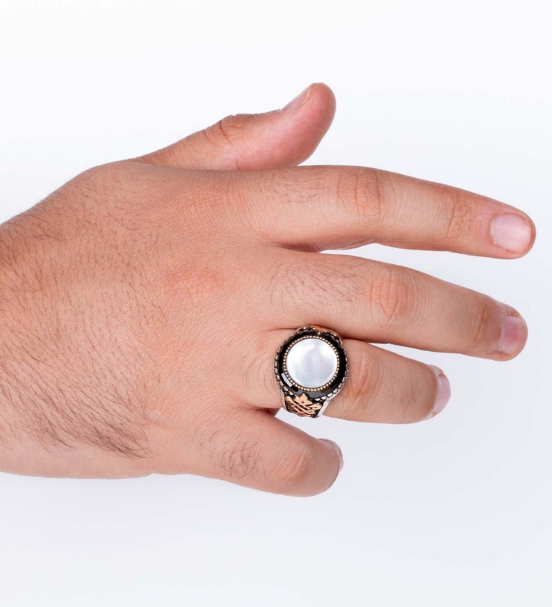 Mother of Pearl Stone Silver Mens Ring 925 Sterling Silver Etsy