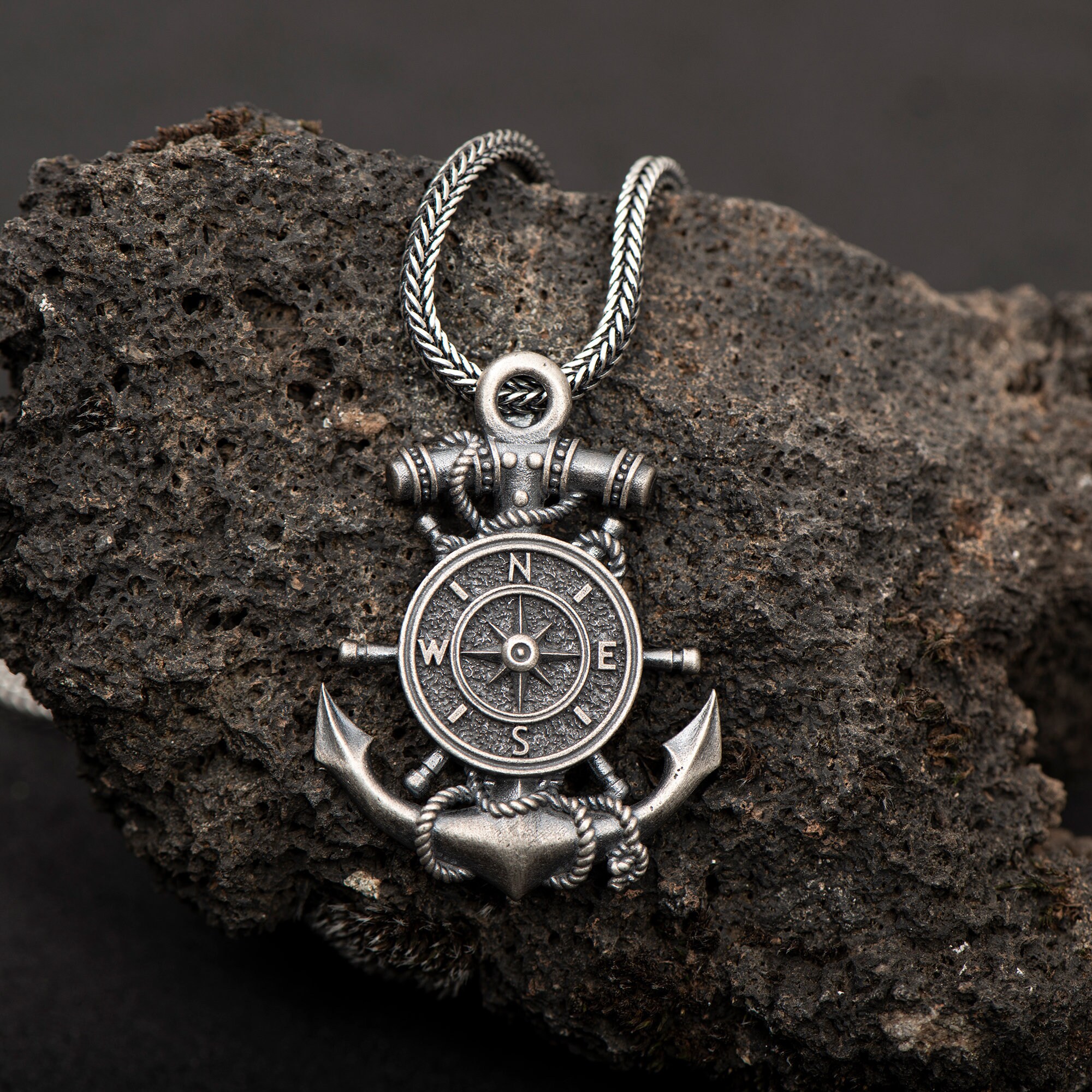 Mens silver online anchor necklace