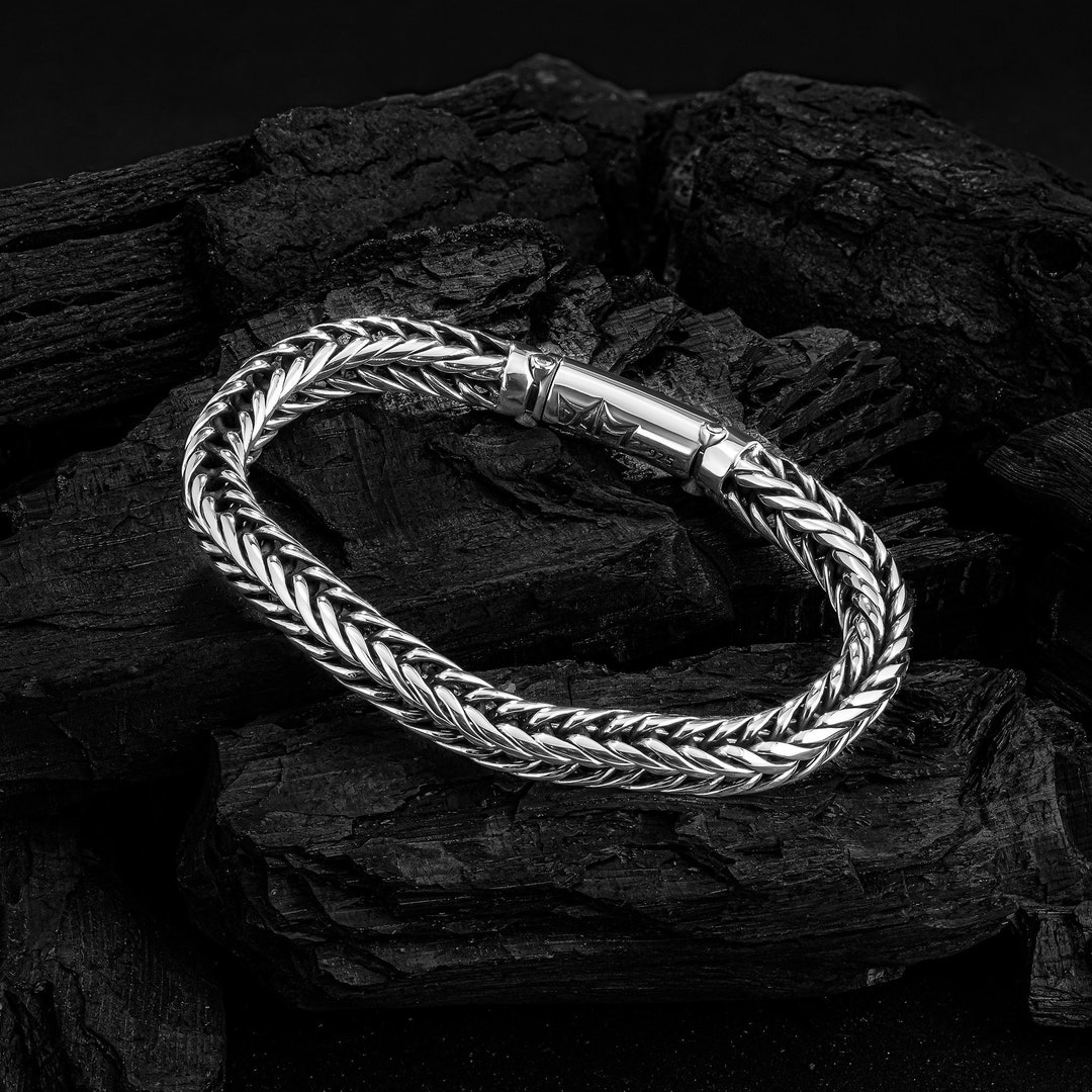 Men's Sterling Silver Bracelet, 8 Mm Foxtail Design Bracelet, Handmade