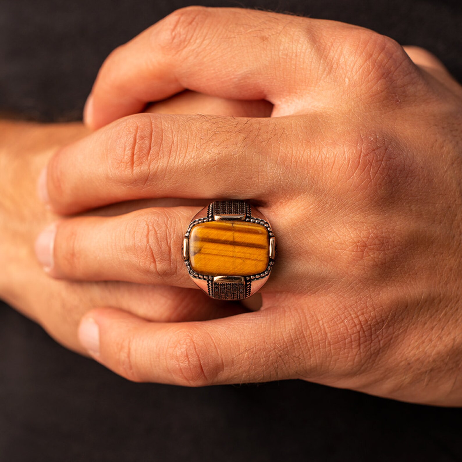 Olivenorma Men's Tiger Eye Gemstone Ring main image 0