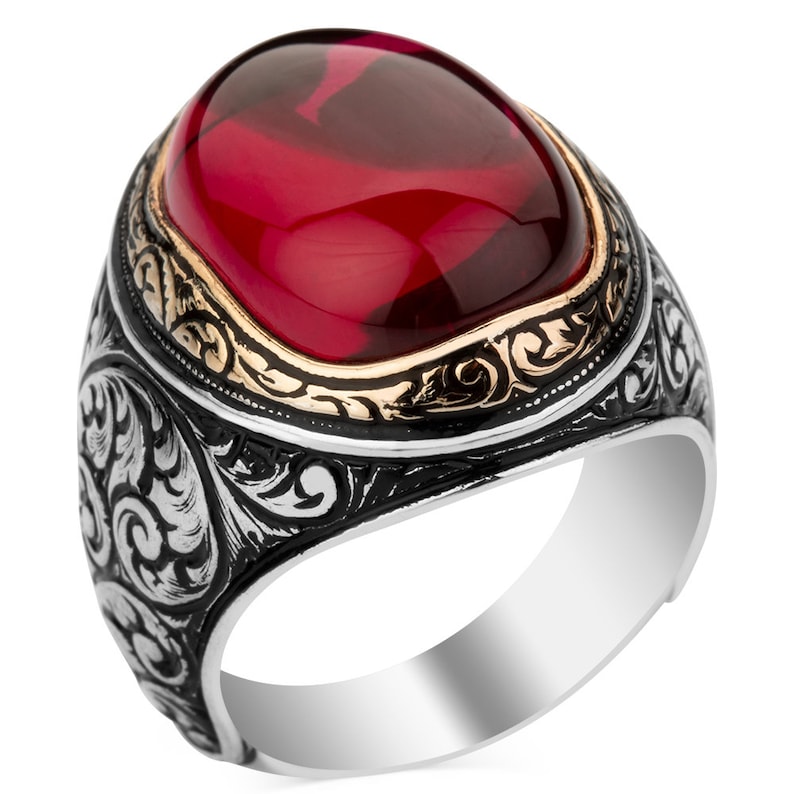 Men Red Agate Ring 925 Sterling Silver Band Man Statement - Etsy