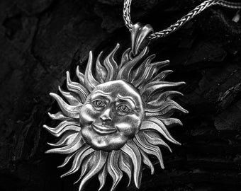 Smiling Sun Silver Necklace, 3D Sun Design Pendant, 925 Sterling Silver Pendant and Chain, Sterling Silver Pendant, Gift for Best Friend