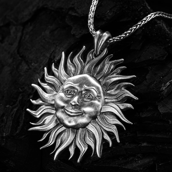 Smiling Sun Silver Necklace, 3D Sun Design Pendant, 925 Sterling Silver Pendant and Chain, Sterling Silver Pendant, Gift for Best Friend