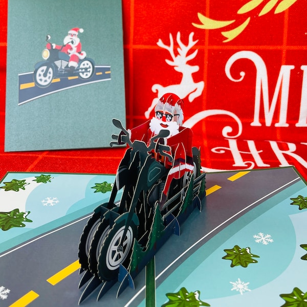 Santa Riding Motorbike - Pop Up 3D Card Christmas Card Seasonal