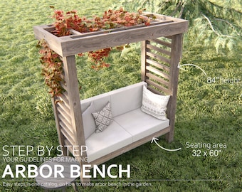 MODERN ARBOR BENCH Plans, Pergola with seat 36 x 68” / step-by-step instructions ( digital download)