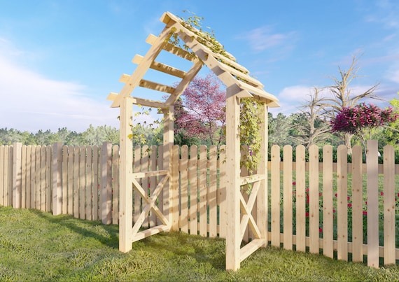 Arbor Gate With Fence Plans, Wooden Arbor With Gate Kit