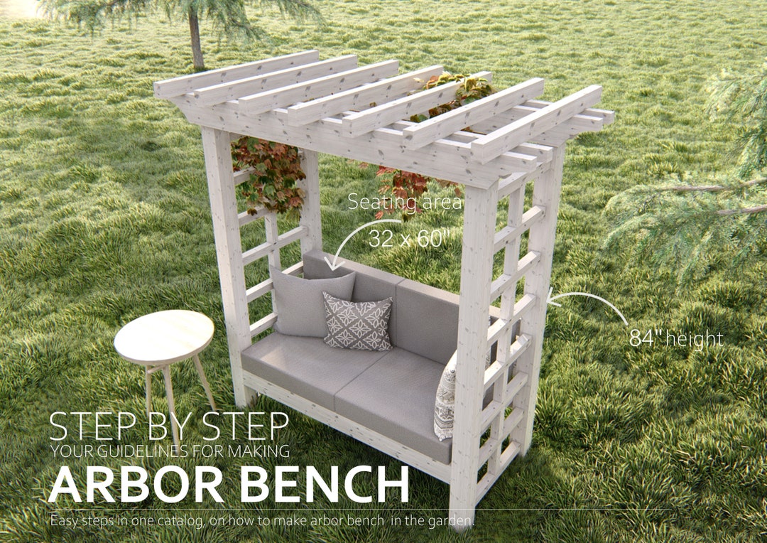 ARBOR BENCH PLANS 36 X 68, Seat for Outdoor Garden With Pergola, Step