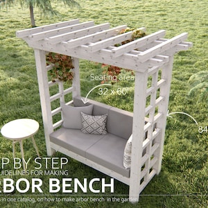 ARBOR BENCH PLANS 36 x 68”, Seat for outdoor garden with pergola,  step-by-step instructions, digital download