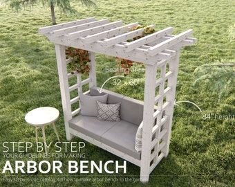 ARBOR BENCH PLANS 36 x 68”, Seat for outdoor garden with pergola,  step-by-step instructions, digital download