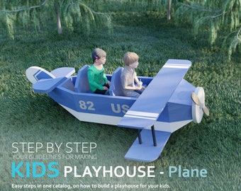 Playhouse plans, DIY wooden Plane shape playhouse, step by step instructions, pdf download