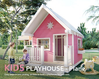 Playhouse Plans 9-ft x 7-ft, step-by-step instructions, digital download, PDF file.