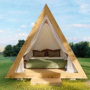 Bungalow tent plans, 9'9'' x 9' 10'', double bed, wooden deck, instant digital download