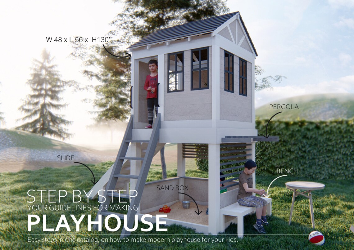PLAYHOUSE PLANS / 48 X 56'' Two Story Playhouse Etsy Canada