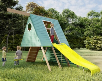 Playhouse plans for kids,  A-Frame playhouse,  PDF file, step-by-step instructions, digital download, PDF file.