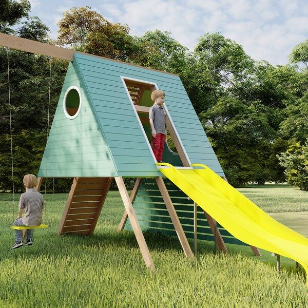 Playhouse plans for kids,  A-Frame playhouse,  PDF file, step-by-step instructions, digital download, PDF file.