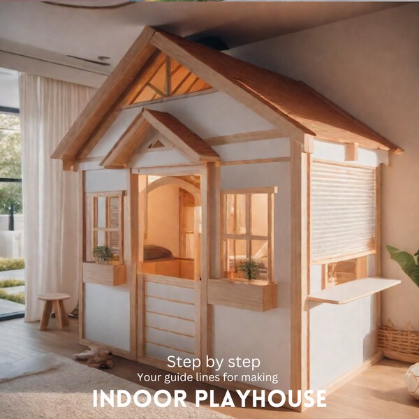 Playhouse plans for indoor, 4’ x 7’, step-by-step instructions, digital download, PDF file
