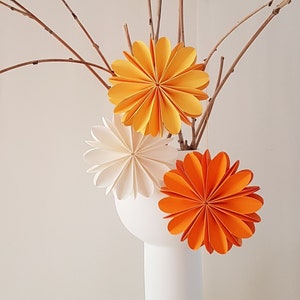 Paper flowers 3D / set of 3 / D 12 cm / colors: white, yellow, orange / summer decoration /g image 1