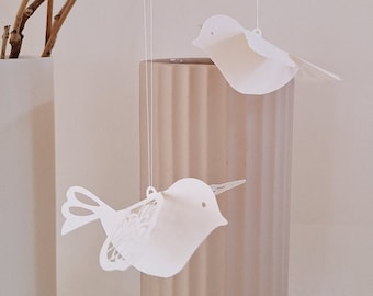 Papiervögel / 2-er Set / Farbe: weiß / mit Aufhängung / Frühlingsdeko