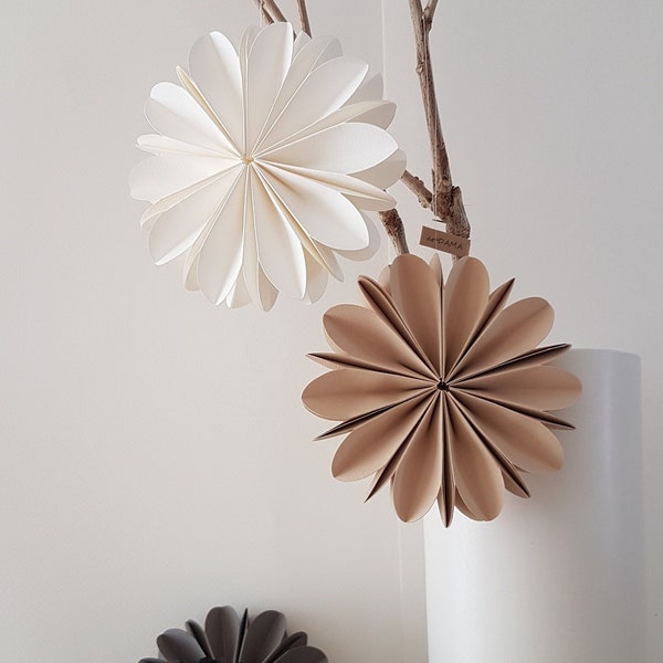 Paper flowers 3D / set of 2 / D 12 cm / colors: white, beige, black, anthracite / a