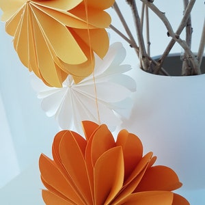 Paper flowers 3D / set of 3 / D 12 cm / colors: white, yellow, orange / summer decoration /g image 2