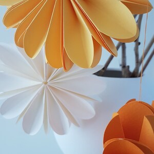 Paper flowers 3D / set of 3 / D 12 cm / colors: white, yellow, orange / summer decoration /g image 4