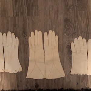 3 pairs of white mid century gloves