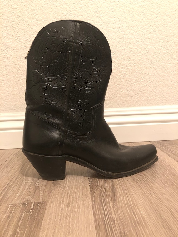 Vintage Black Leather Cowboy Boots